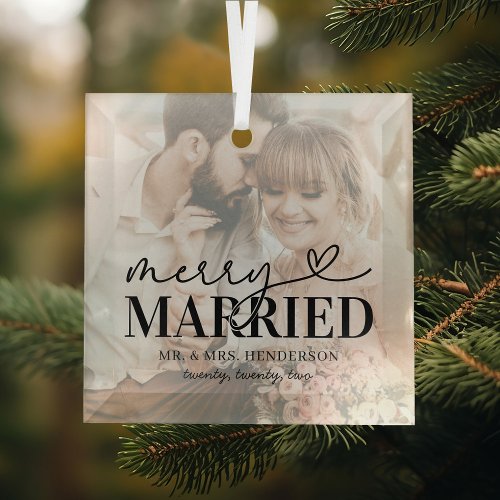 Elegant Merry Married Couple Christmas Glass Ornament