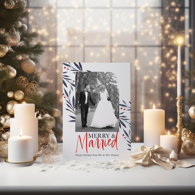 Elegant "Merry & Married" Holiday Wedding Photo Invitation (Creator Uploaded)