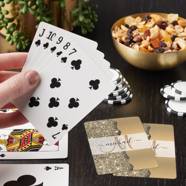 Elegant Metal Gold Brushed | Custom Monogram Name  Poker Cards (In Situ)