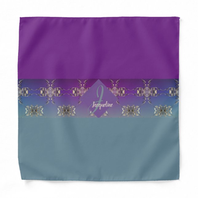 Elegant Metal-like Monogram Purple Bandana (Front)