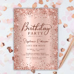 Elegant Metal Rose Gold Glitter 18th Birthday  Invitation<br><div class="desc">Modern elegant rose gold metallic and glitter 18th birthday party invitations. This girly card design features stylish handwritten calligraphy script,  blush pink or rose gold faux brushed metallic background with loose glam glitter frame around. Easy to personalize,  perfect for any age.</div>