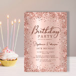 Elegant Metal Rose Gold Glitter 30th Birthday  Invitation<br><div class="desc">Modern elegant rose gold metallic and glitter 30th birthday party invitations. This adult girly card design features stylish handwritten calligraphy script,  blush pink or rose gold faux brushed metallic background with loose glam glitter frame around. Easy to personalize,  perfect for any age.</div>
