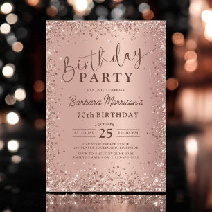 Elegant Metal Rose Gold Glitter 70th Birthday Chic Invitation