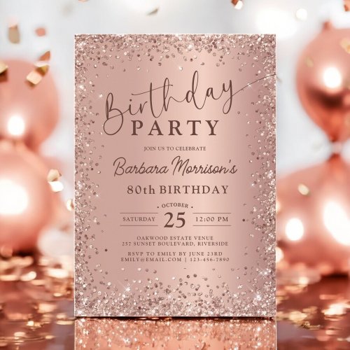 Elegant Metal Rose Gold Glitter 80th Birthday Chic