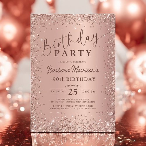 Elegant Metal Rose Gold Glitter 90th Birthday Chic