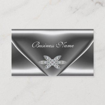 Elegant Metal Silver Diamond Jewel Business Card by Label_That at Zazzle