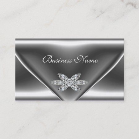Elegant Metal Silver Diamond Jewel Business Card