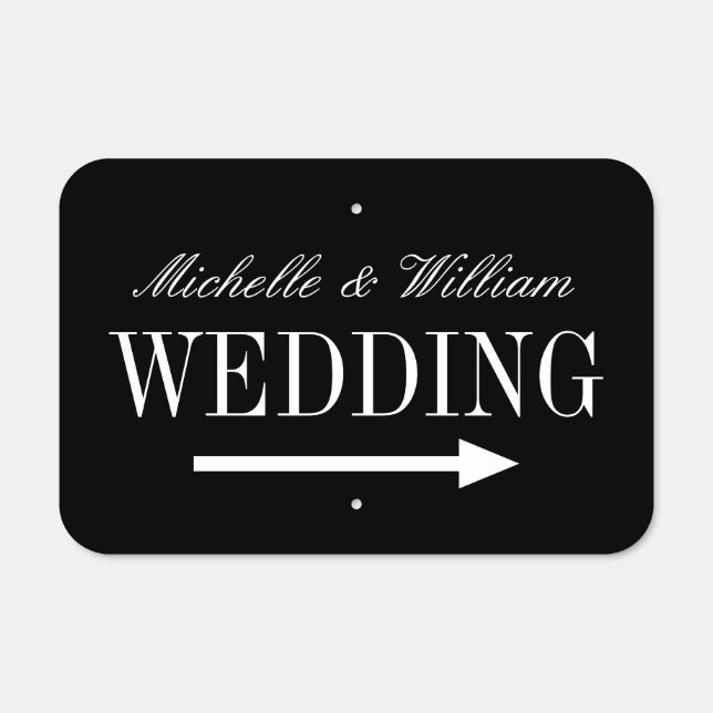 Elegant metal wedding sign with direction arrow (Front)