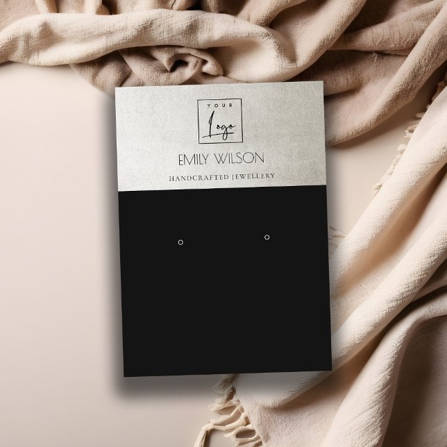 ELEGANT METALLIC BLACK SILVER LOGO EARRING DISPLAY BUSINESS CARD (Creator Uploaded)