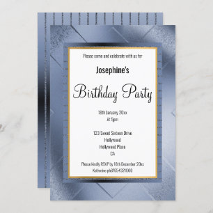 ELEGANT METALLIC BLUE GOLD PATTERN BIRTHDAY 2 INVITATION