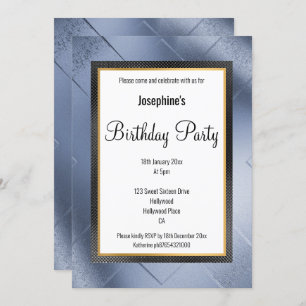 ELEGANT METALLIC BLUE GOLD PATTERN BIRTHDAY INVITATION