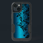 Elegant Metallic Blue Texture & Black Floral Lace iPhone 13 Case<br><div class="desc">Cool turquoise blue metallic texture with black floral lace accent design.</div>