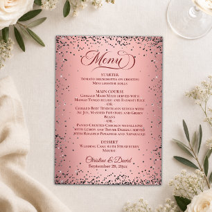 Elegant Metallic Blush Black Glitter Wedding Menu