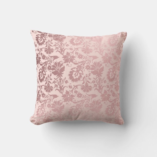 Elegant Metallic Blush Pink Decorative Floral Throw Pillow (Front)