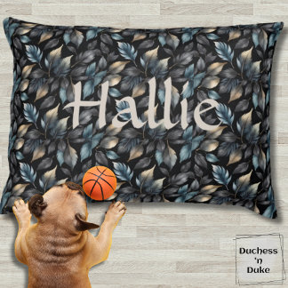 Elegant Metallic Botanical Leaves Pet Bed