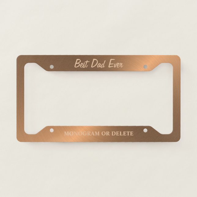 Elegant Metallic Bronze Dad Monogram Custom License Plate Frame (Front)