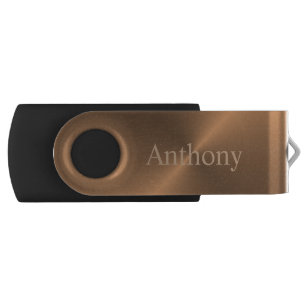 Elegant Metallic Bronze Monogram Name Flash Drive