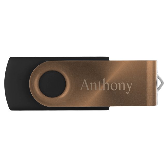 Elegant Metallic Bronze Monogram Name Flash Drive (Front)