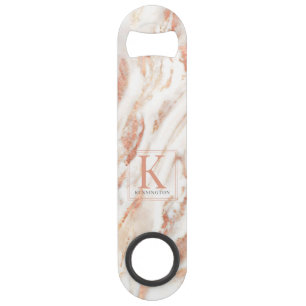 Elegant Metallic Copper Rose Gold Marble Monogram Bar Key