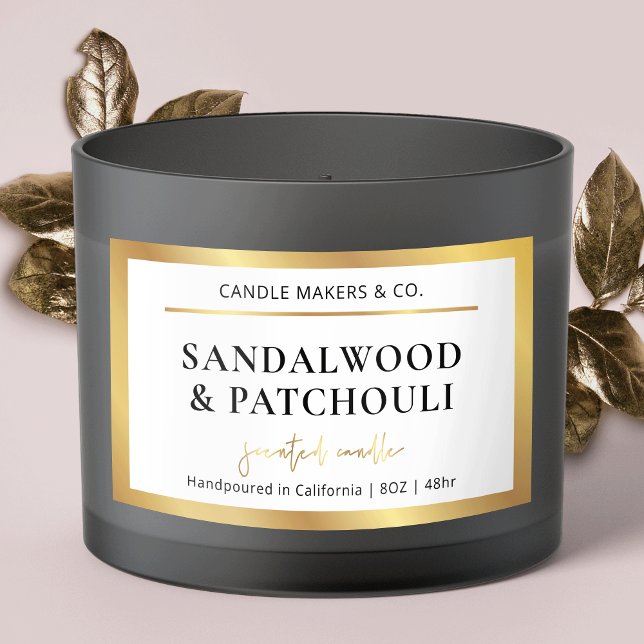 Elegant Metallic Faux Gold Script Font Candle Jar Rectangular Sticker (elegant faux gold candle labels for your large jars or tins)