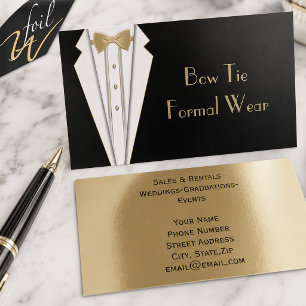Elegant Metallic Foil Bow Tie Formal White Tuxedo Business Cards