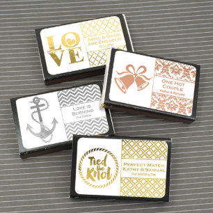 Elegant Metallic Foil Wedding Favor Black Matchbox