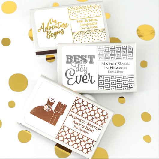 Elegant Metallic Foil Wedding Favor Matches (Front)