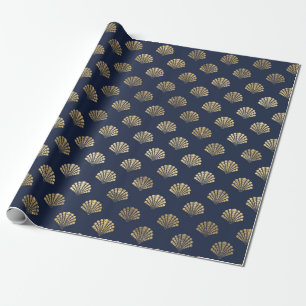 Elegant Metallic Gold and Blue Under The Sea Shell Wrapping Paper