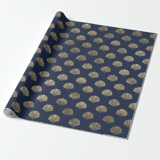 Elegant Metallic Gold and Blue Under The Sea Shell Wrapping Paper