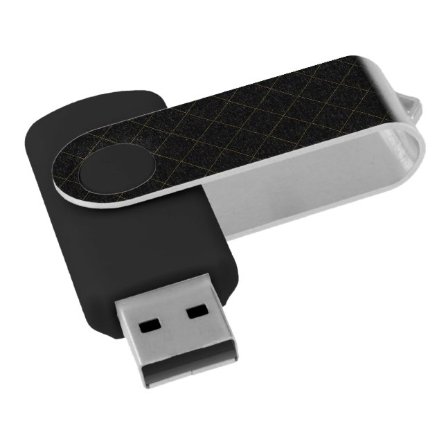 Elegant Metallic Gold Box Stripe Black Flash Drive (Angled)