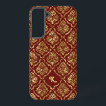 Elegant Metallic Gold Damasks Pattern On Dark Red Samsung Galaxy S22  Case<br><div class="desc">Metallic gold texture print,  vintage floral damasks with a custom dark red background. Customizable monogram.</div>