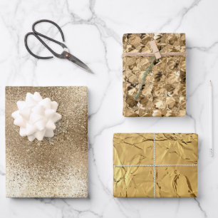 Elegant Metallic Gold Glitter Foil Christmas Wrapping Paper Sheets