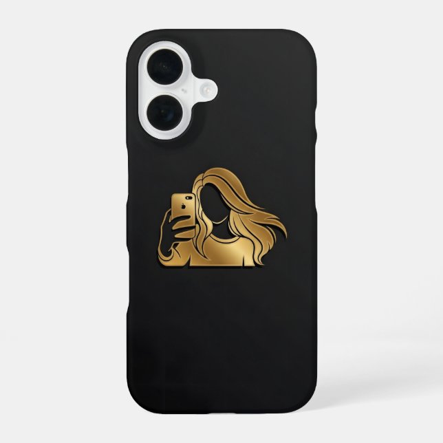 Elegant Metallic Gold Silhouette Selfie Girl iPhone Case (Back)