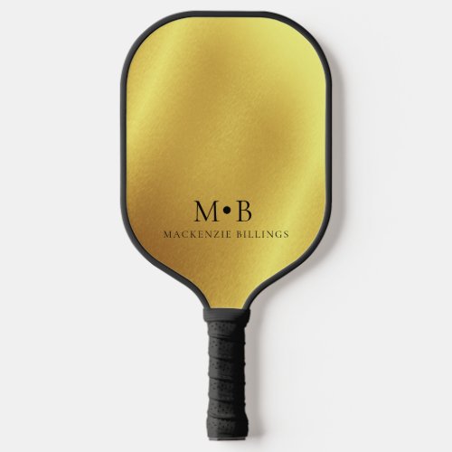 Elegant Metallic Gold Simple Monogram Name Pickleball Paddle