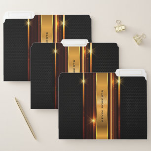 Elegant metallic gold stripes black background file folder