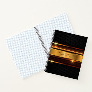 Elegant metallic gold stripes black background notebook