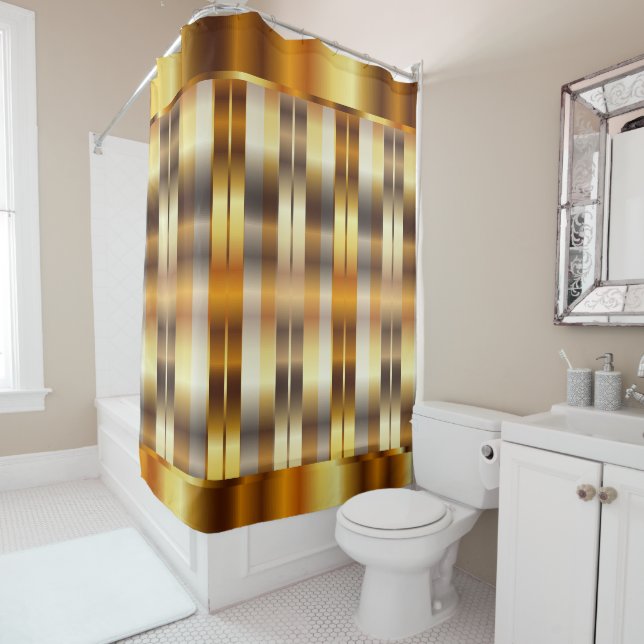 Elegant Metallic Gold Stripes Shower Curtain (In Situ)