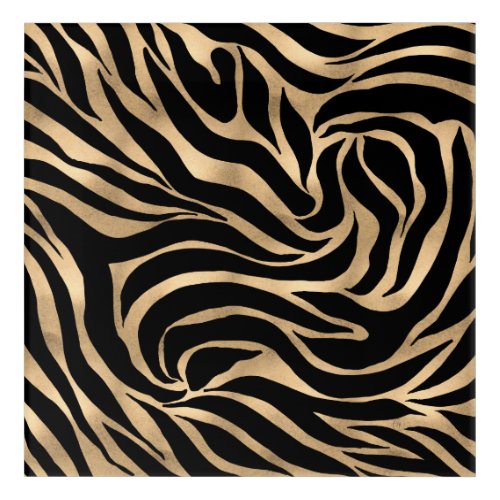 Elegant Metallic Gold Zebra Black Animal Print Acrylic Print