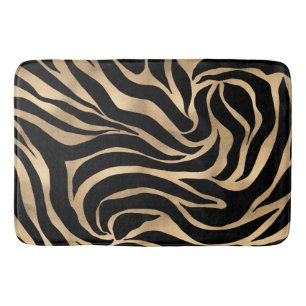 Elegant Metallic Gold Zebra Black Animal Print Bath Mat