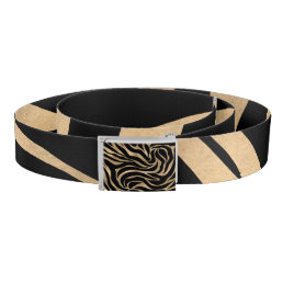 Elegant Metallic Gold Zebra Black Animal Print Belt