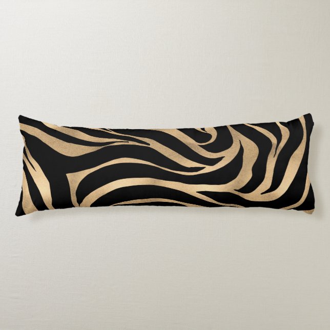 Elegant Metallic Gold Zebra Black Animal Print Body Pillow (Front)
