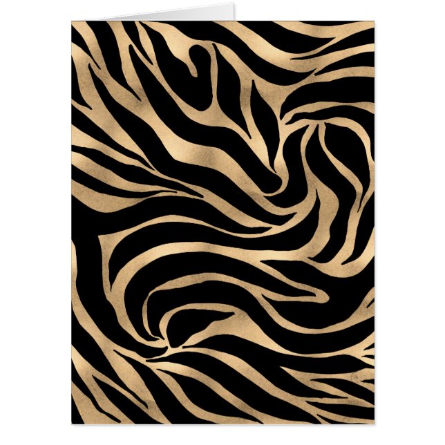 Elegant Metallic Gold Zebra Black Animal Print Card (Front)