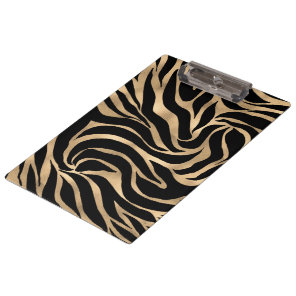 Elegant Metallic Gold Zebra Black Animal Print Clipboard