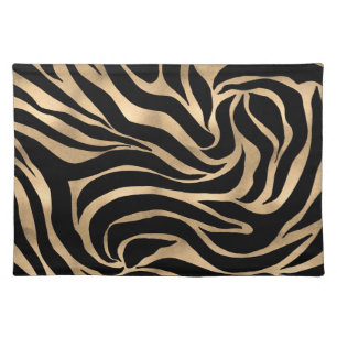 Elegant Metallic Gold Zebra Black Animal Print Cloth Placemat