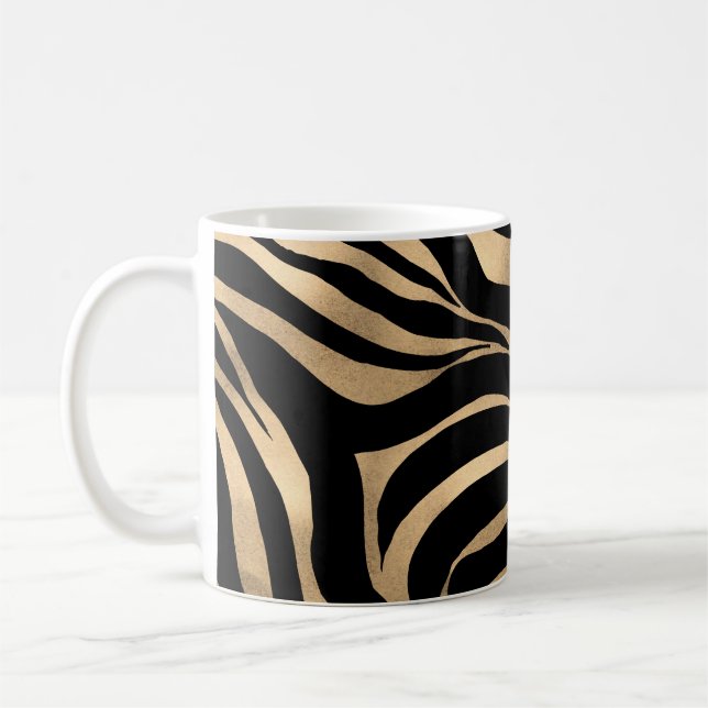 Elegant Metallic Gold Zebra Black Animal Print Coffee Mug (Left)