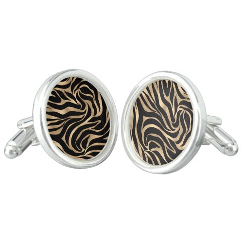 Elegant Metallic Gold Zebra Black Animal Print Cufflinks