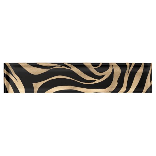 Elegant Metallic Gold Zebra Black Animal Print Desk Name Plate