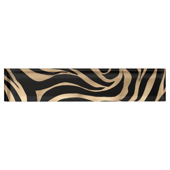 Elegant Metallic Gold Zebra Black Animal Print Desk Name Plate (Front)