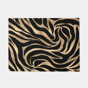 Elegant Metallic Gold Zebra Black Animal Print Doormat