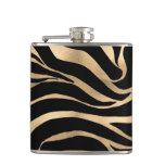 Elegant Metallic Gold Zebra Black Animal Print Flask